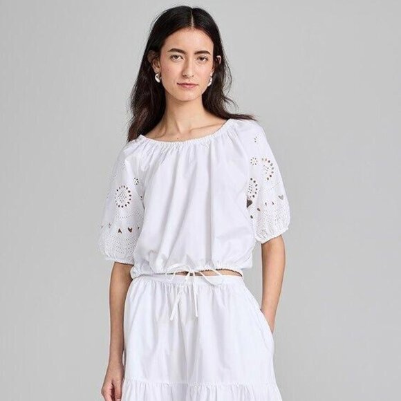Kerri Rosenthal Lizzie Eyelet Blouse Top Embroidered White Cotton S New 270429 - Picture 1 of 11